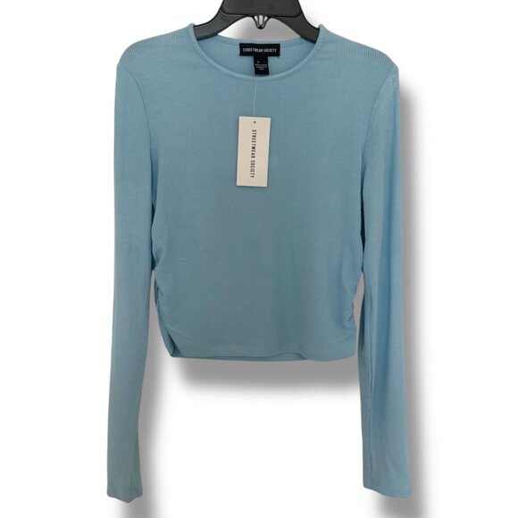 Light Blue Ribbed Long Sleeve Crop Top – Streetwear Society S - Picture 1 of 3